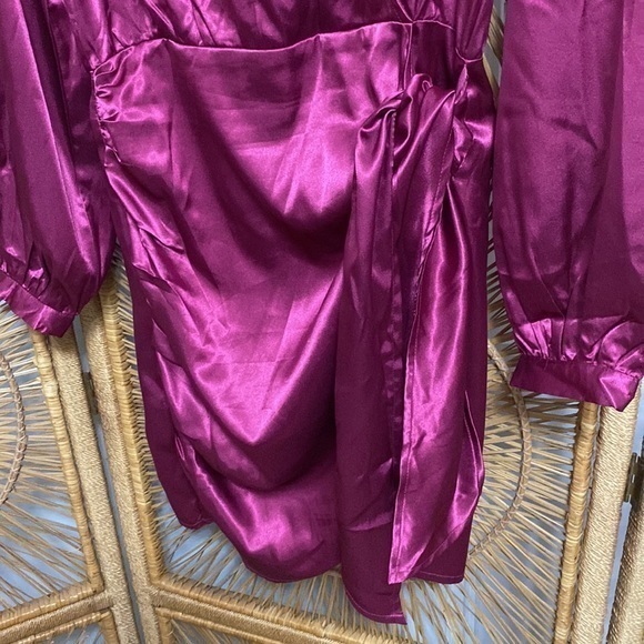 L‎ Love Women's Small Satin Faux Wrap Long Sleeve Dress - Pink / Purple - Picture 5 of 10